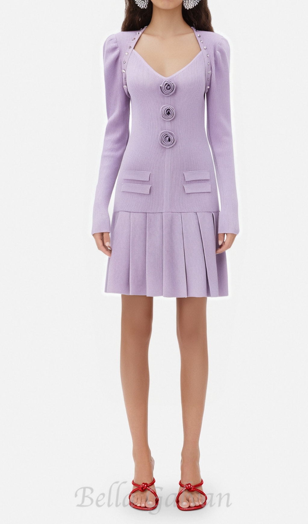 Flowering Girl Women flower knit mini dress in pale purple