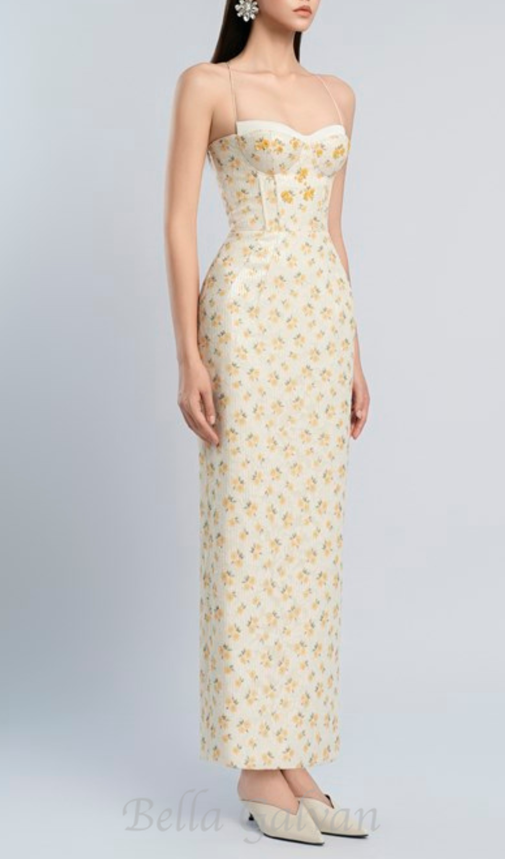 Flowering Girl Women print embroidery maxi dress in beige