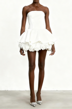 Lucie White Petal-Layered Strapless Corset Mini Dress