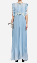 Flowering Girl Women Chiffon Ruffled Maxi Dress in blue