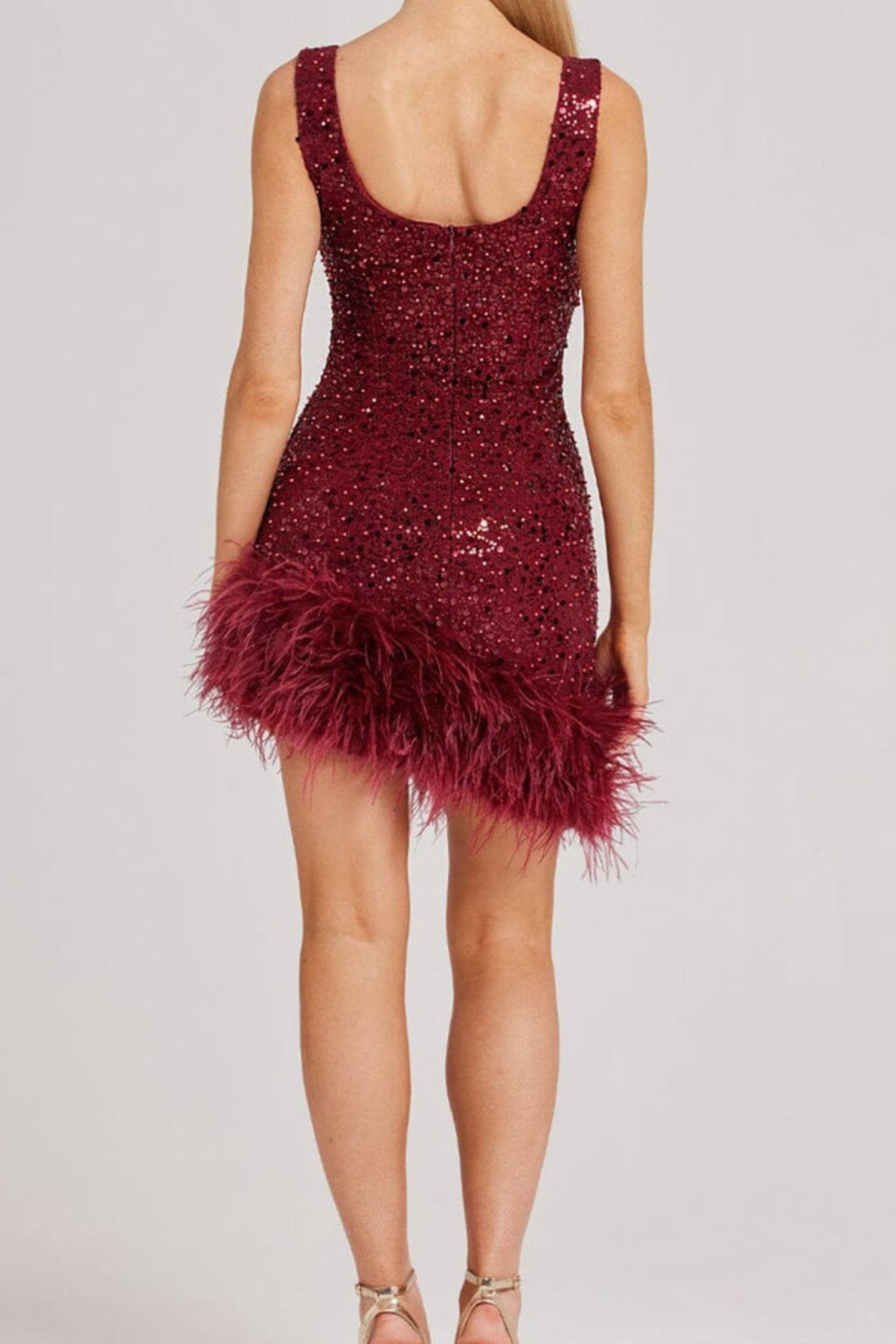 Flowering Girl Women Red Feather Sequin Dress