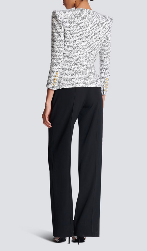Flowering Girl Women Alphabet Pattern White Jacket With Single Button