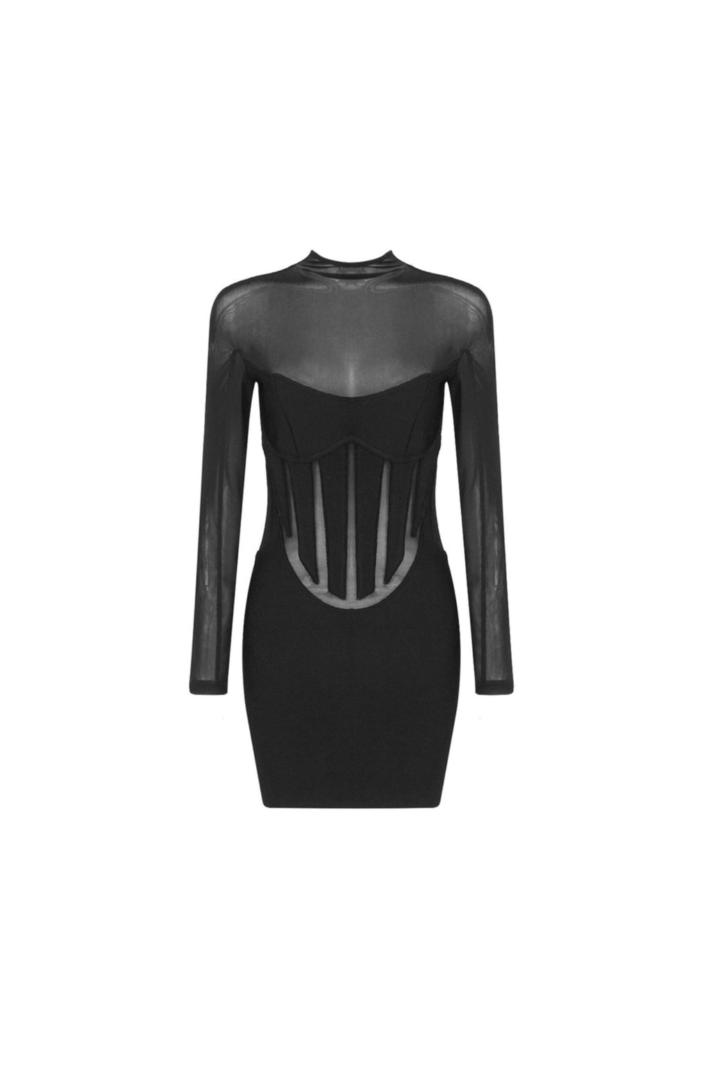 Flowering Girl Women Mesh Stitched Slim-Fit Mini Dress In Black