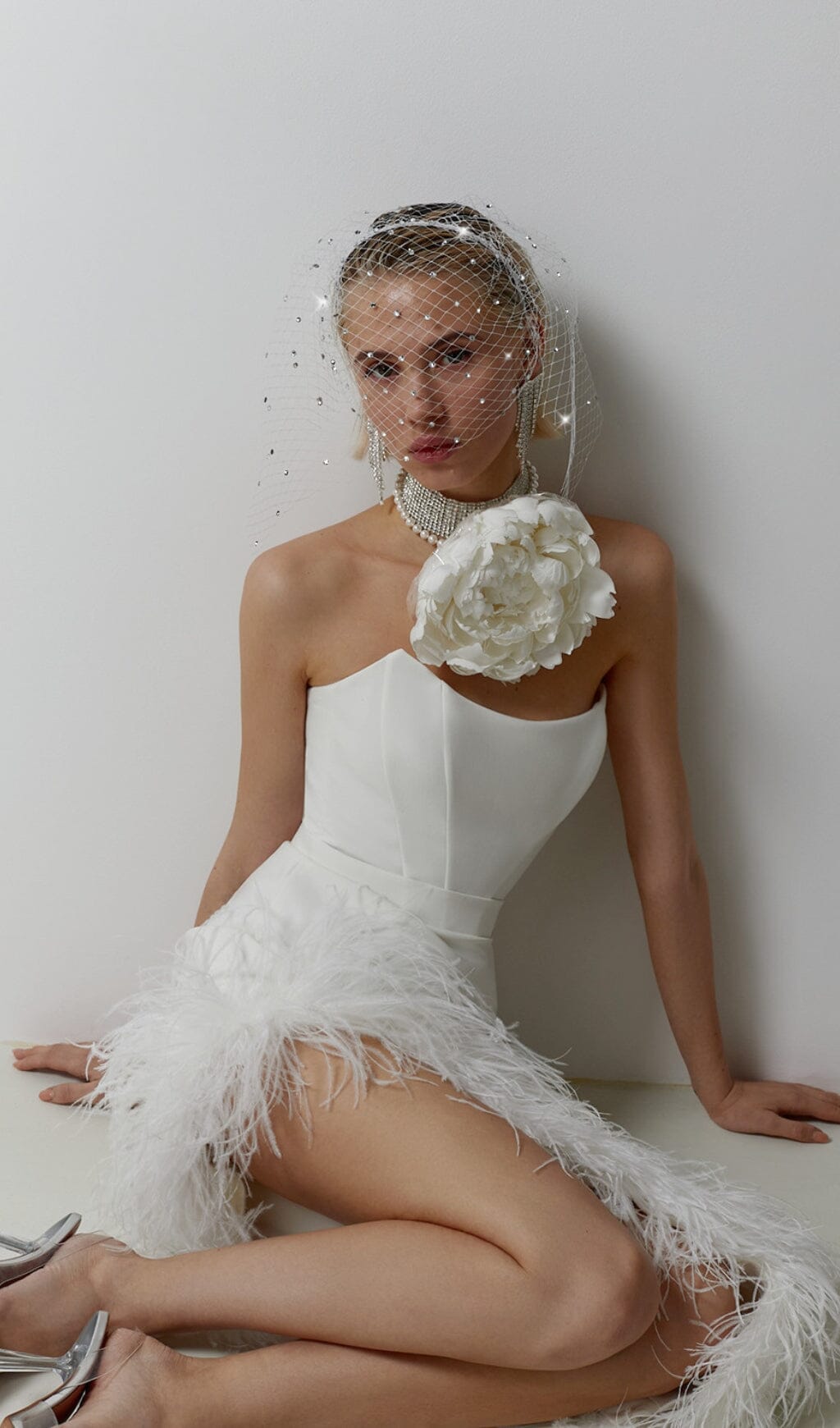Flowering Girl Women Strapless Feather Midi Dress In White