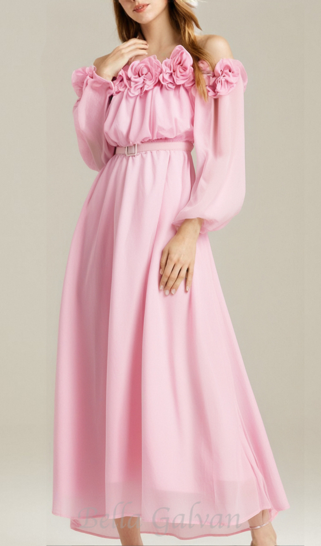 Flowering Girl Women ascella flower shoulder maxi dress in pink