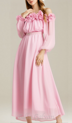 Flowering Girl Women ascella flower shoulder maxi dress in pink