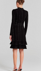 Flowering Girl Women Fabienne black embellished ruffled knitted mini dress