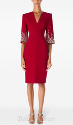 Flowering Girl Women biela v-neck crystal-embellished midi dress in red
