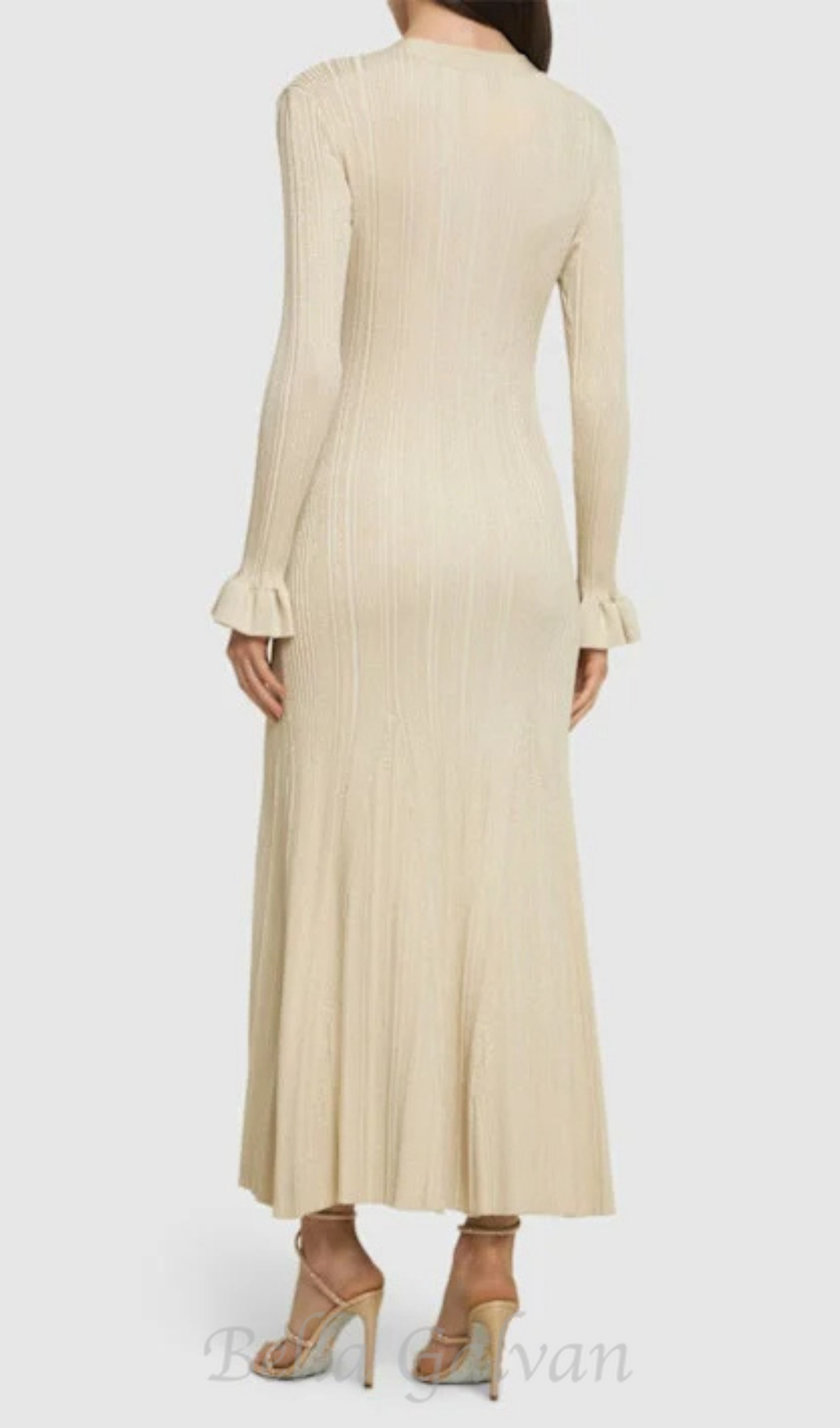 Flowering Girl Women Ribbed viscose lamé midi dress in beige