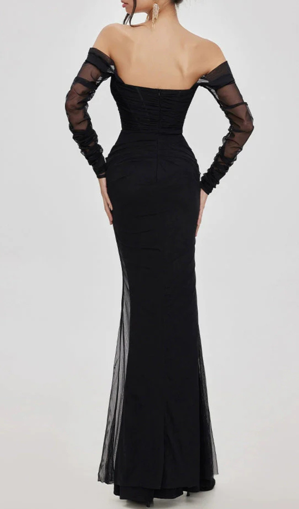 Ariel Black Mesh Off-Shoulder Mermaid Maxi Dress