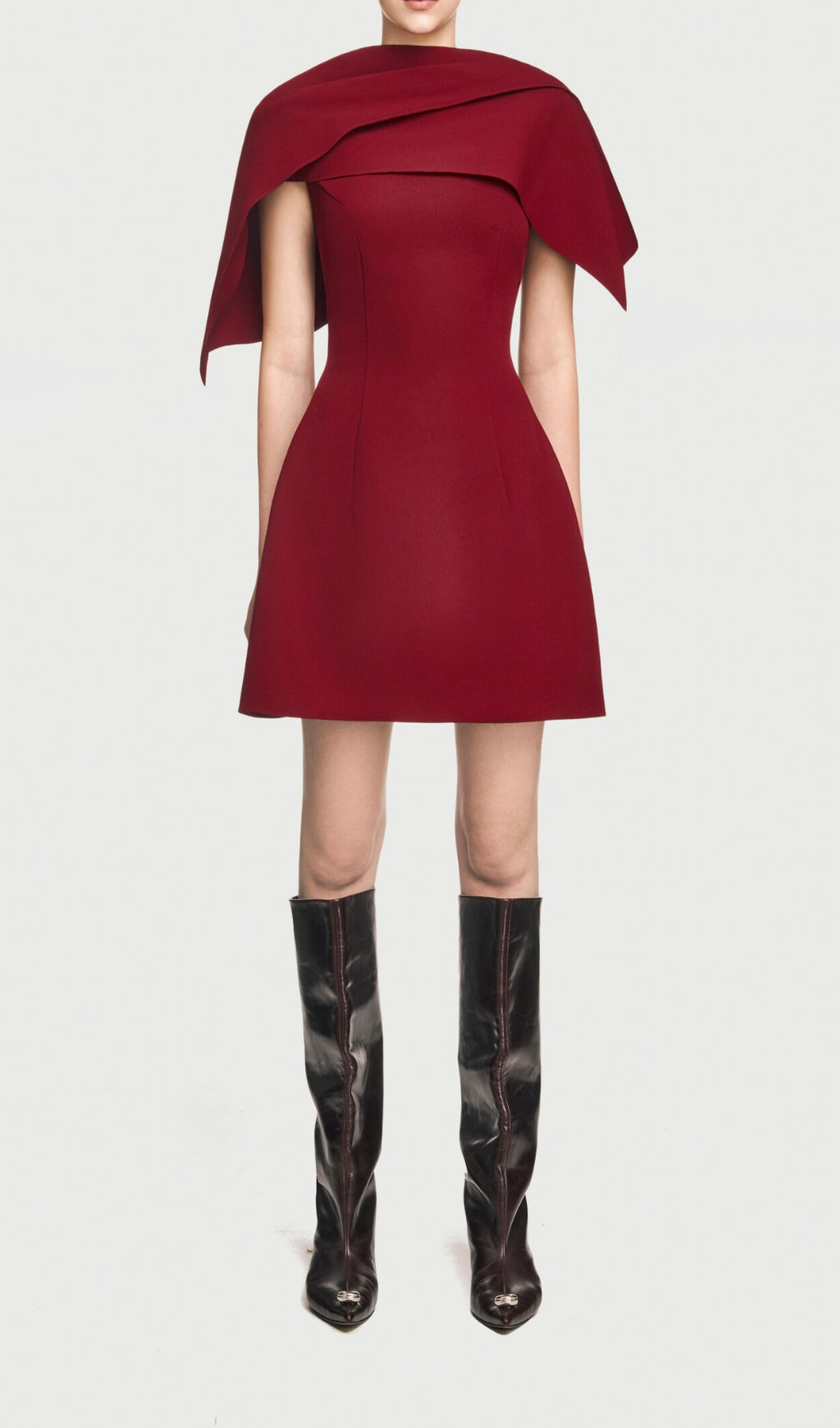Flowering Girl Women A-line Red mini dress with asymmetrical shoulder pleat