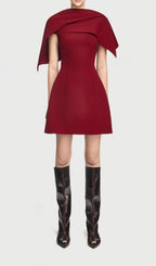 Flowering Girl Women A-line Red mini dress with asymmetrical shoulder pleat