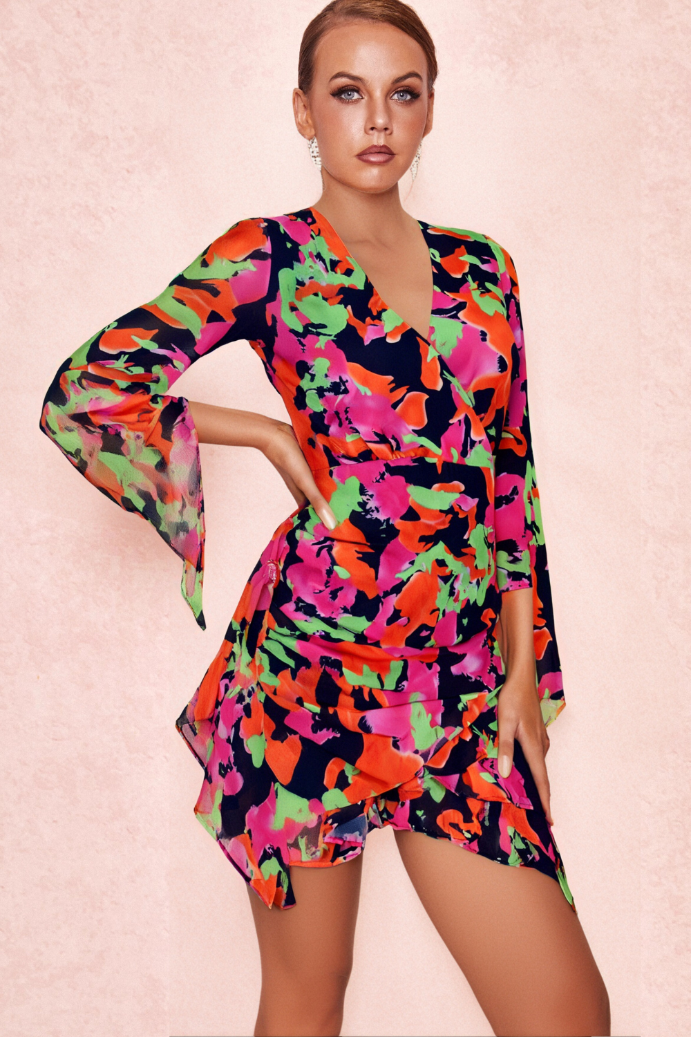 Flowering Girl Women Printed Ruffle Mesh Dress