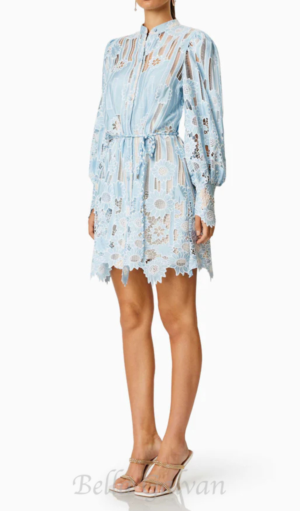 Flowering Girl Women Jetsetter hollow long sleeve Mini Dress In Blue