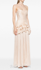 Flowering Girl Women ruffle-embellished pleated maxi dress in apricot