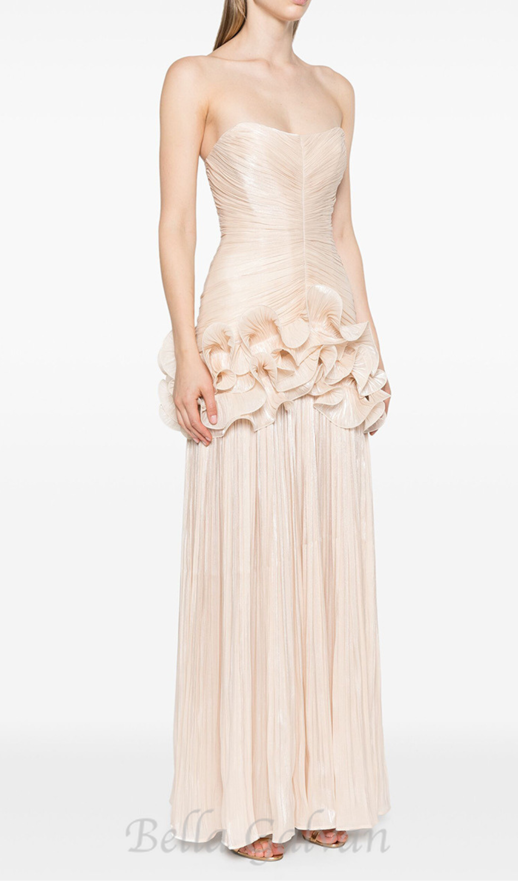 Flowering Girl Women ruffle-embellished pleated maxi dress in apricot