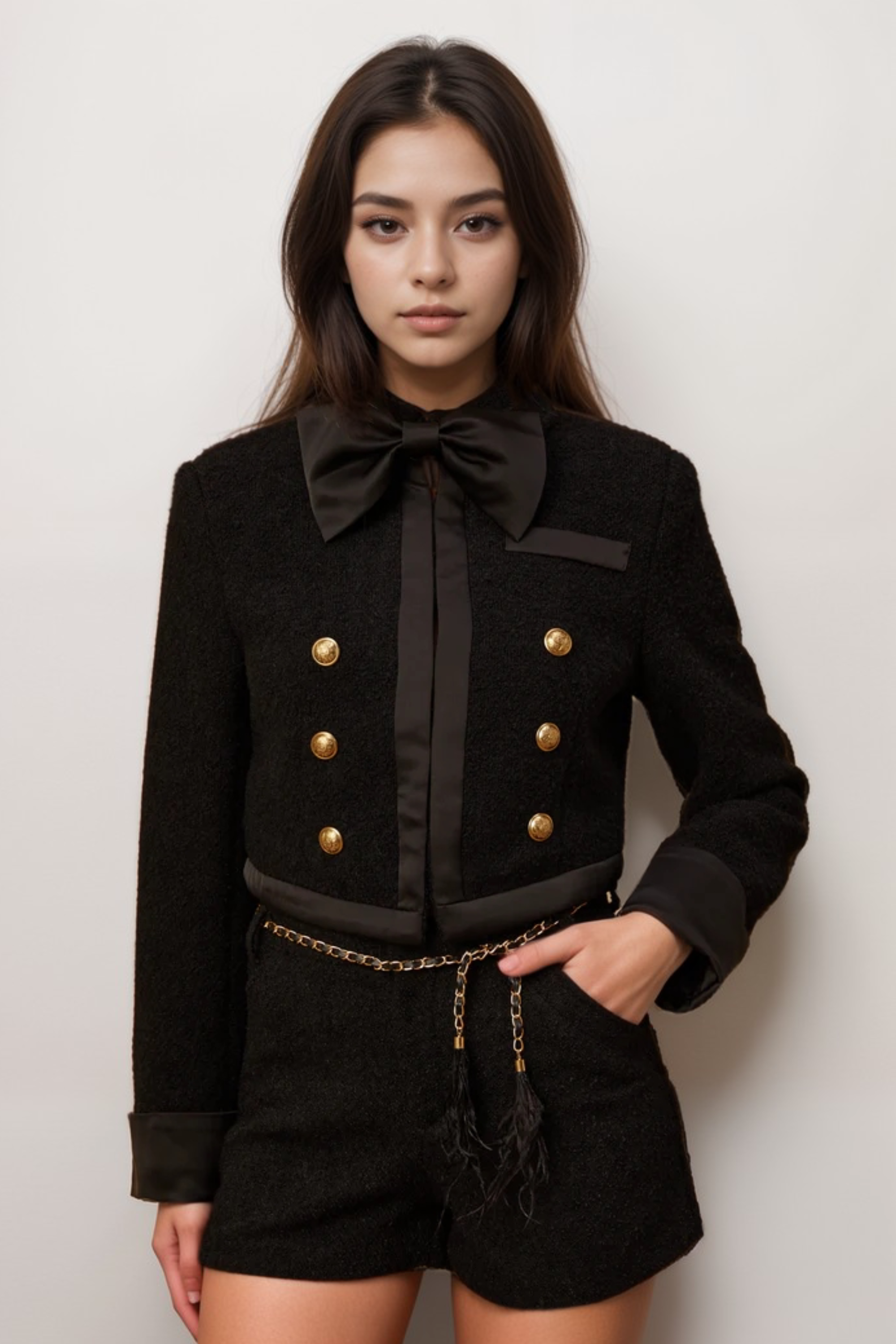 Flowering Girl Women Antonia Black Tweed Jacket & Shorts Matching Set