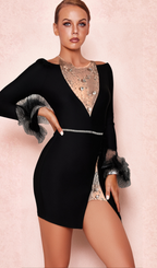 Flowering Girl Women GAROTIS LONG SLEEVE CRYSTAL FEATHER DRESS