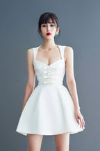 Flowering Girl Women Alyssa Bow Satin Mini Dress In White
