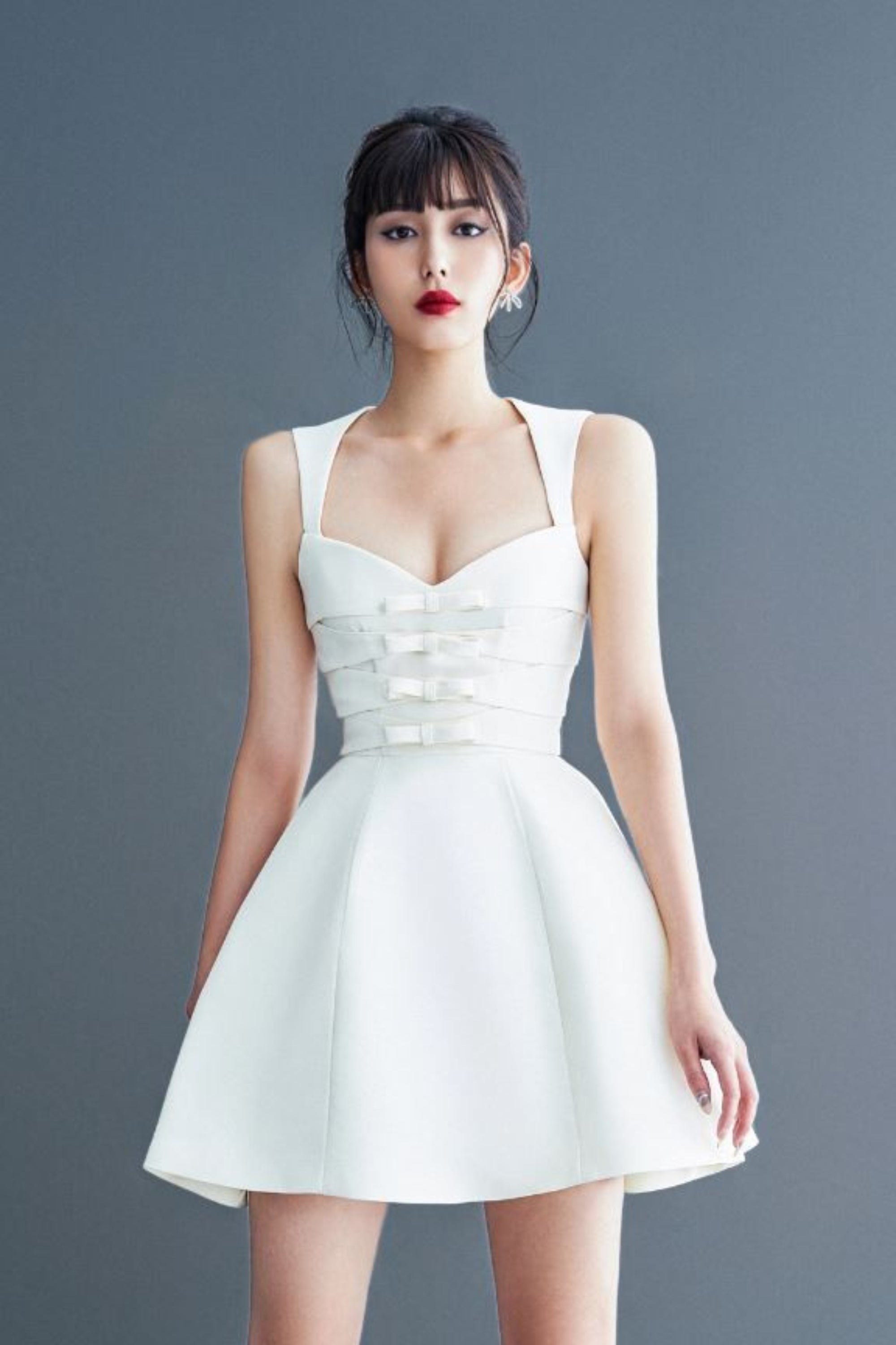 Flowering Girl Women Alyssa Bow Satin Mini Dress In White