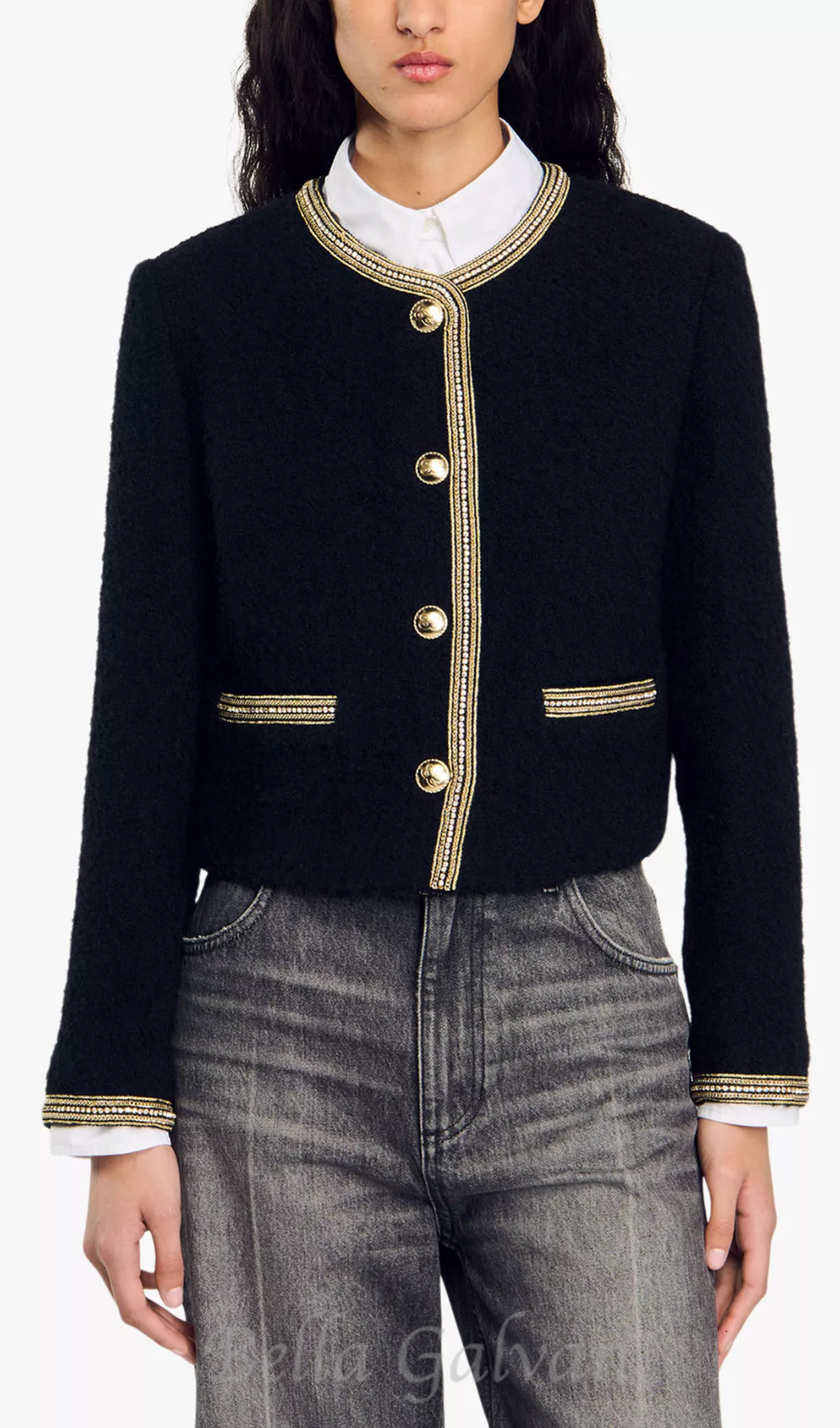 Flowering Girl Women trim wool and cotton-blend jacket in noir