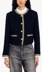 Flowering Girl Women trim wool and cotton-blend jacket in noir