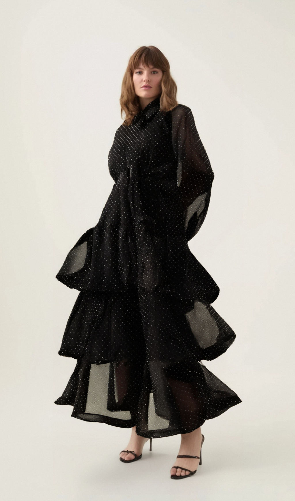 Flowering Girl Women Clémence black polka-dot tiered midi dress