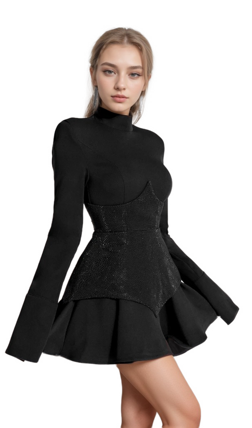 Flowering Girl Women athena Keilani Black Long Sleeve Mini Bodysuit
