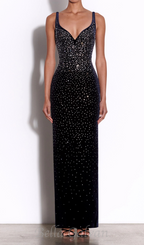 Flowering Girl Women Crystal Velvet Singlet maxi dress in midnight black