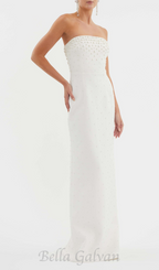 Flowering Girl Women pearl-embellished strapless gown in white
