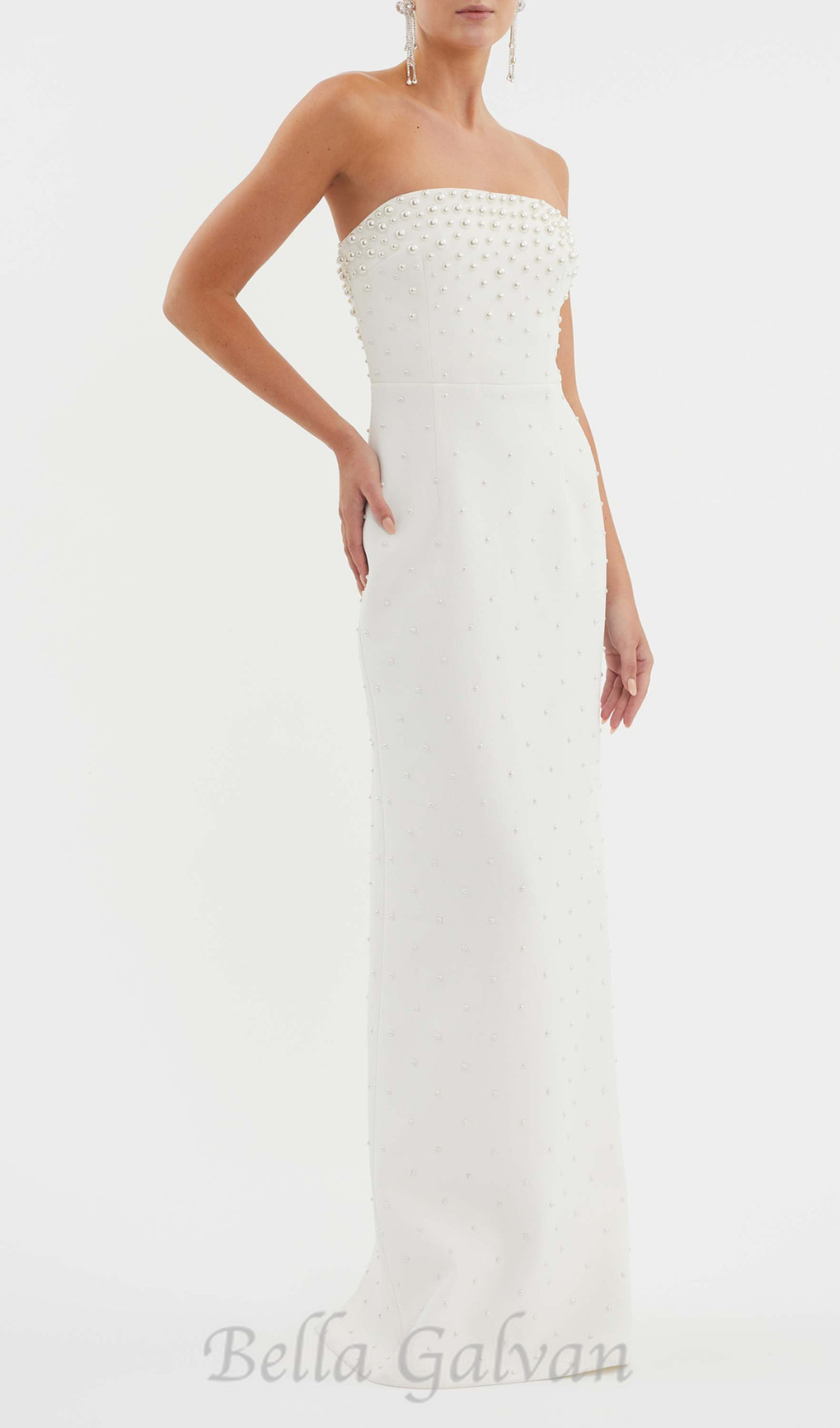 Flowering Girl Women pearl-embellished strapless gown in white