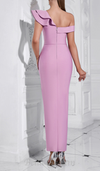 Flowering Girl Women one-shoulder ruffle trim midi dress in Iceberry Pink