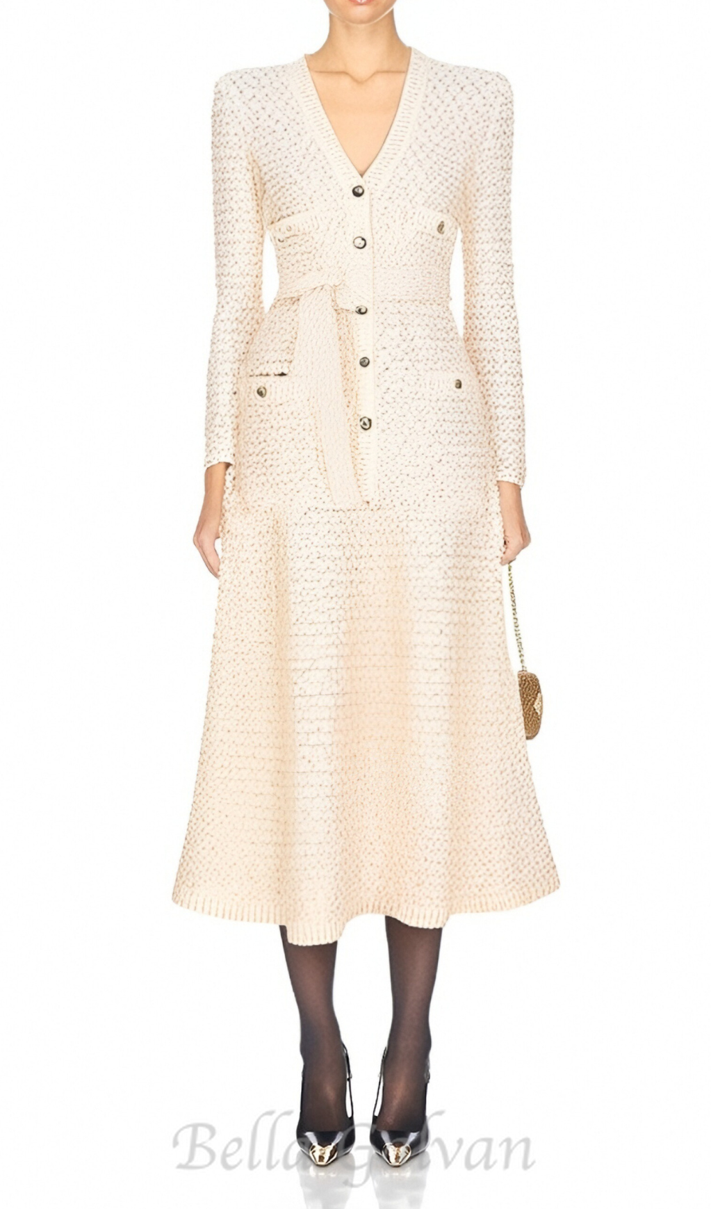 Flowering Girl Women sequin knit v-neck cardigan in beige