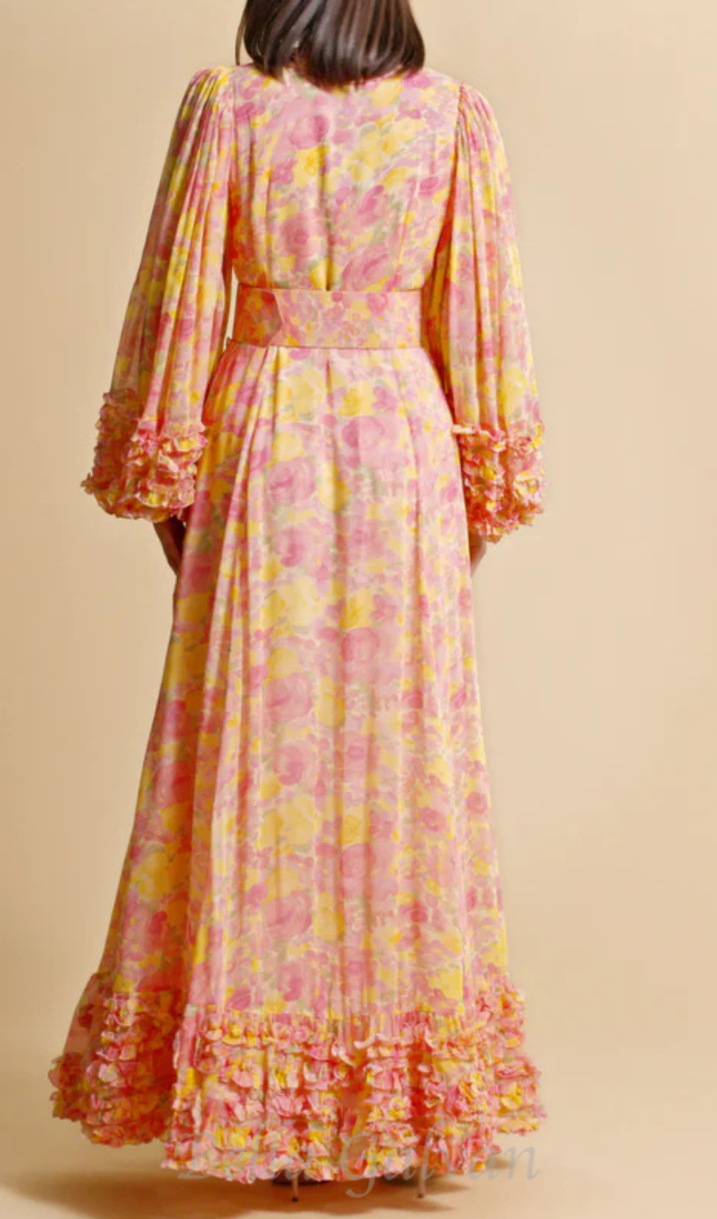 Flowering Girl Women chiffon ruffled wrap maxi dress in orange