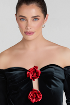 Flowering Girl Women Zanna Off Shoulders Flowers Velvet Maxi Dress In Black