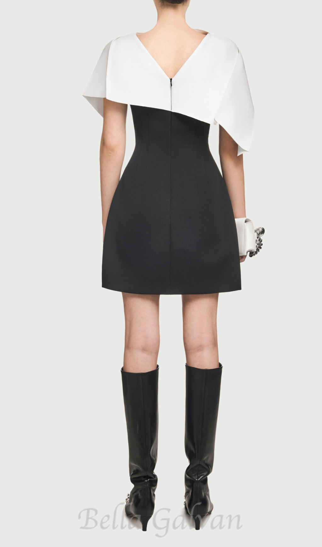 Flowering Girl Women A-line black mini dress with asymmetrical shoulder pleat