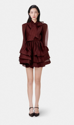 Flowering Girl Women Élodie tiered flared mini dress in Red