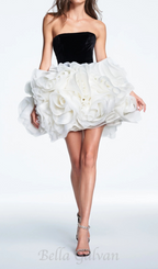 Flowering Girl Women tina white 3d flowers strapless black mini dress