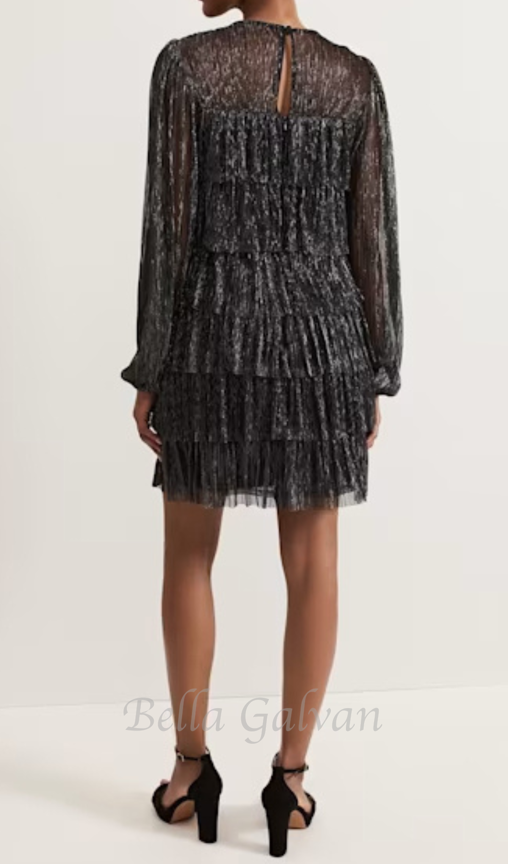 Flowering Girl Women layer chiffon puff mini dress in black