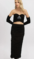 Flowering Girl Women Gwenonwy black ruched mesh top & skirt matching set