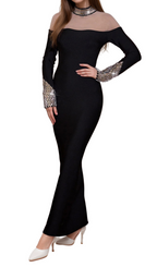 Flowering Girl Women alexandra Long Sleeve Rhinestone Bandage maxi Dress in black