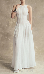 Flowering Girl Women sleeveless lace crochet maxi dress in white