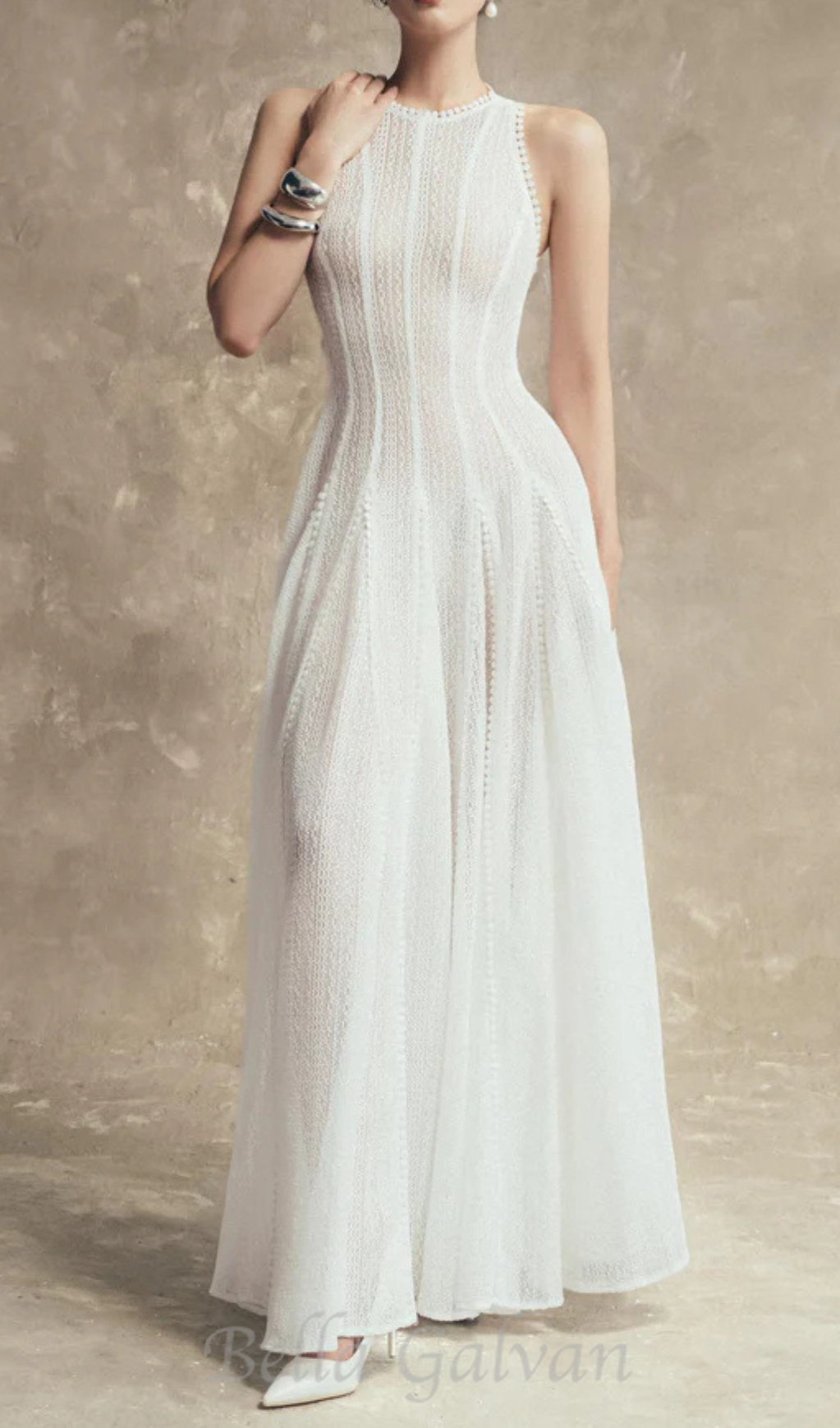 Flowering Girl Women sleeveless lace crochet maxi dress in white