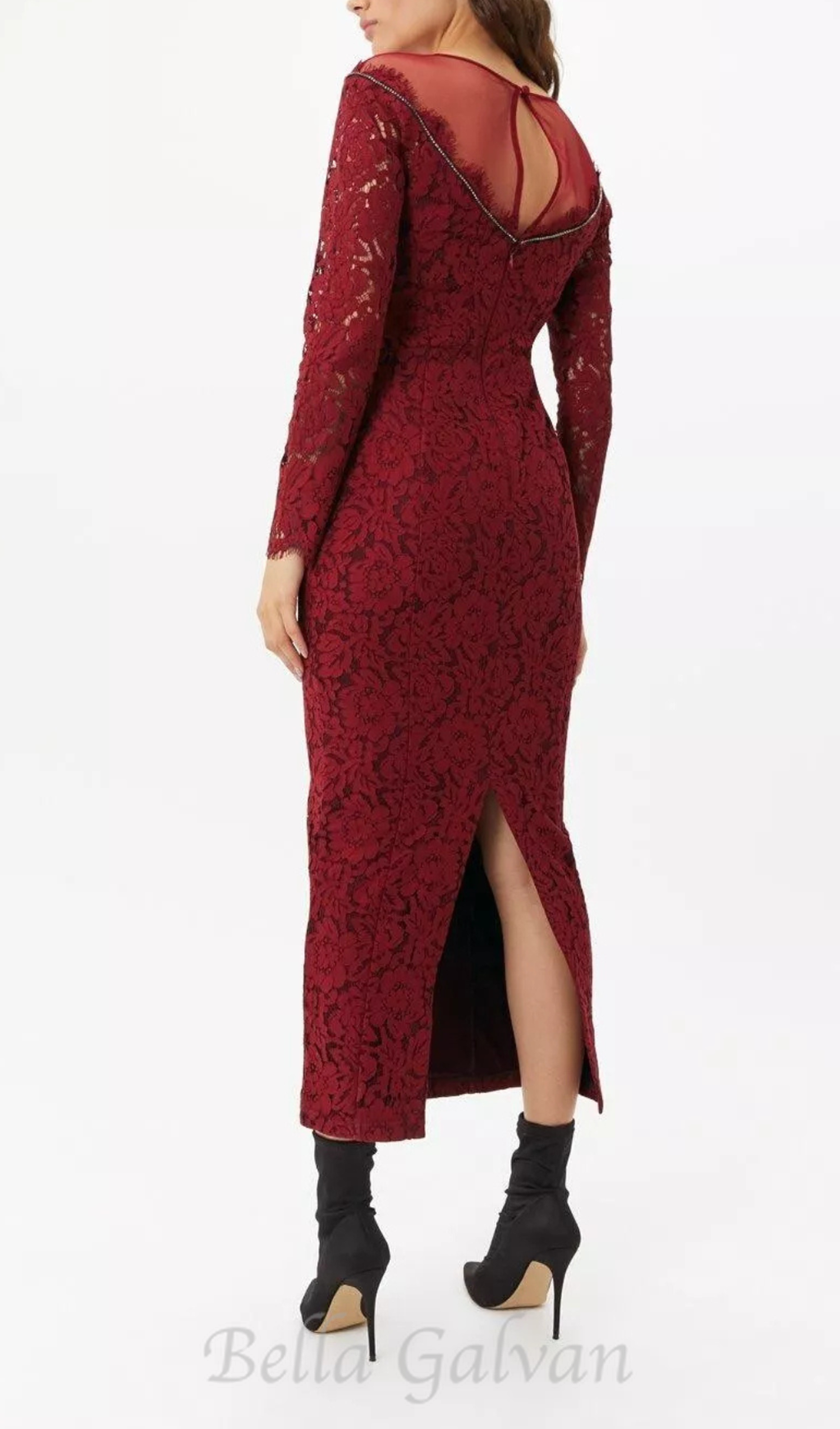 Flowering Girl Women lace hollow maxi dress in red