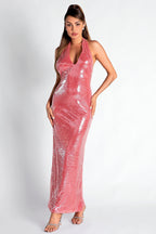 Flowering Girl Women Necho V-Neck Backless Sequin Dress