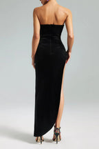 Flowering Girl Women Velvet Flower Slit Maxi Dress In Black