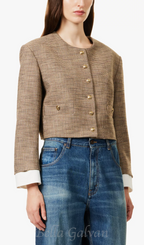 Flowering Girl Women Round-neck houndstooth-pattern woven jacket in Bruns