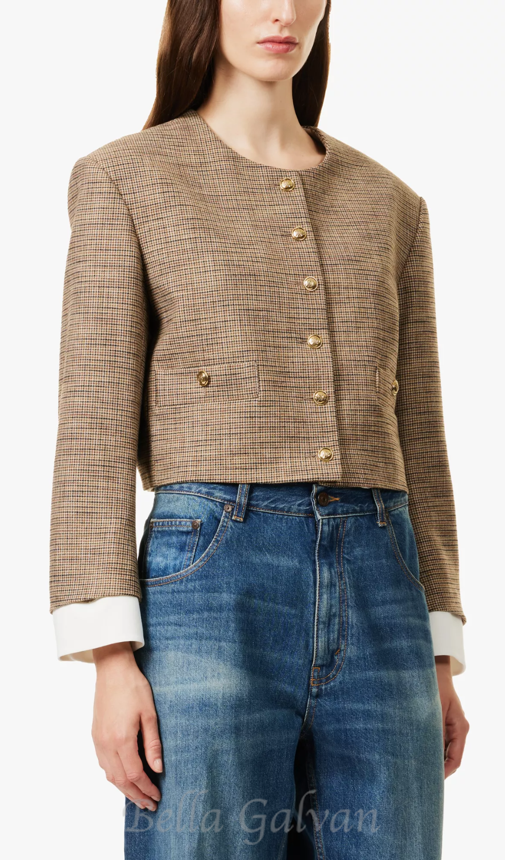 Flowering Girl Women Round-neck houndstooth-pattern woven jacket in Bruns