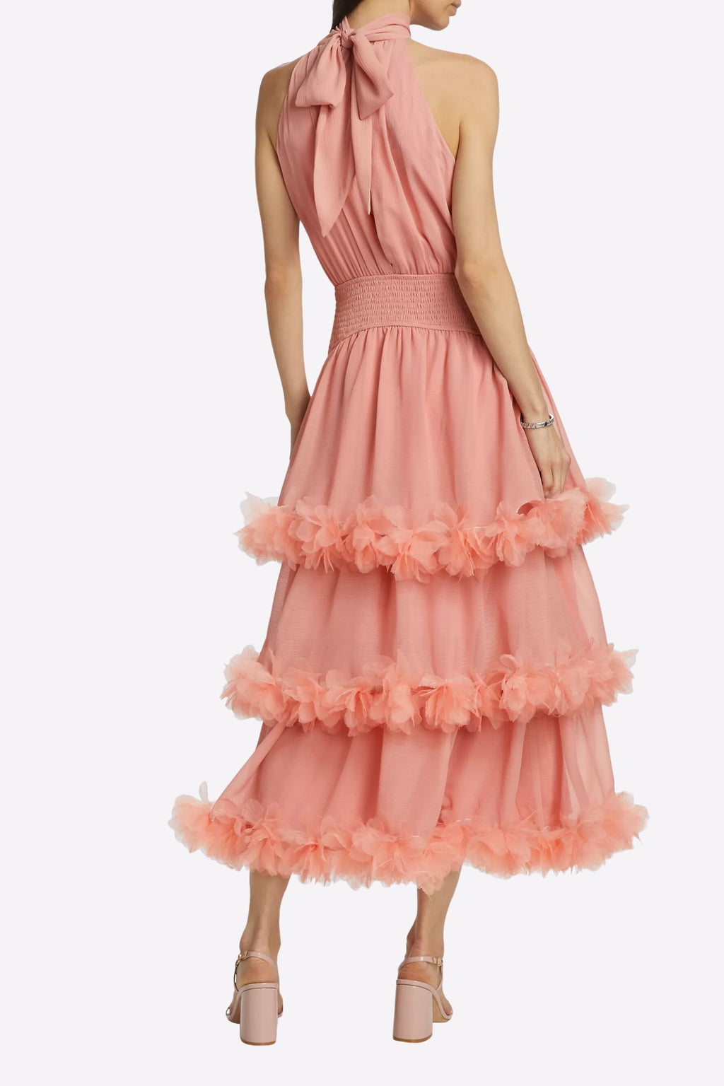 Flowering Girl Women Nereida Tiered Midi Dress In Pale Orange