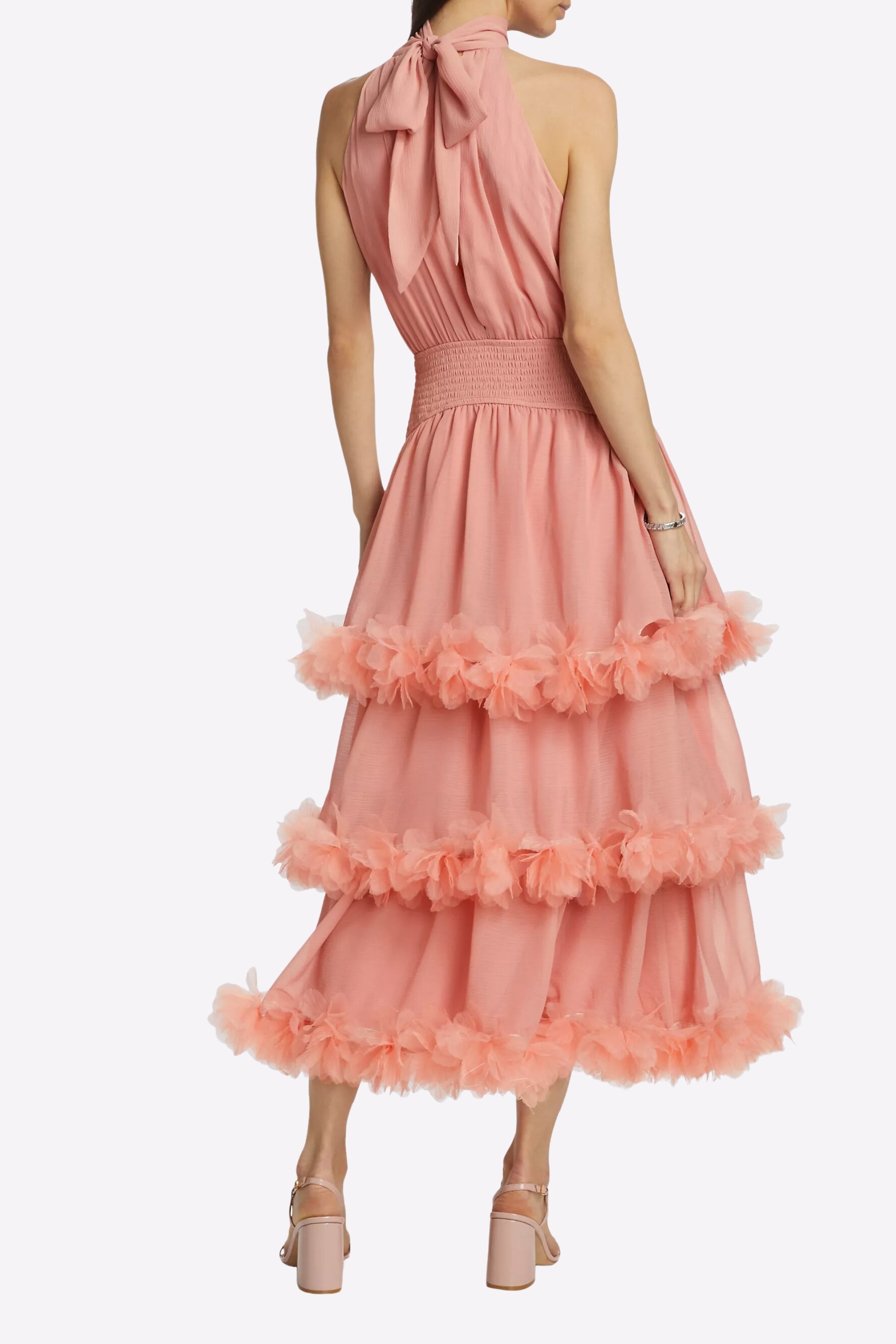 Flowering Girl Women Nereida Tiered Midi Dress In Pale Orange